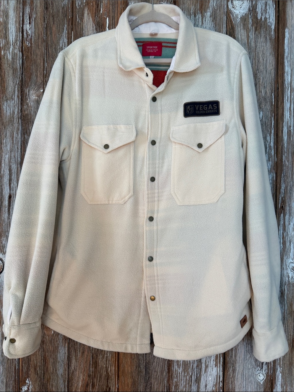 Men's Cream Shirt Jacket with Vegas Golden Knights 🏒 Patch - Lightweight Fleece